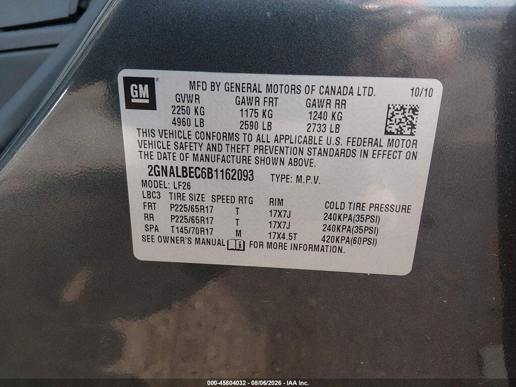 2GNALBEC6B1162093 2011 CHEVROLET EQUINOX photo no. 9