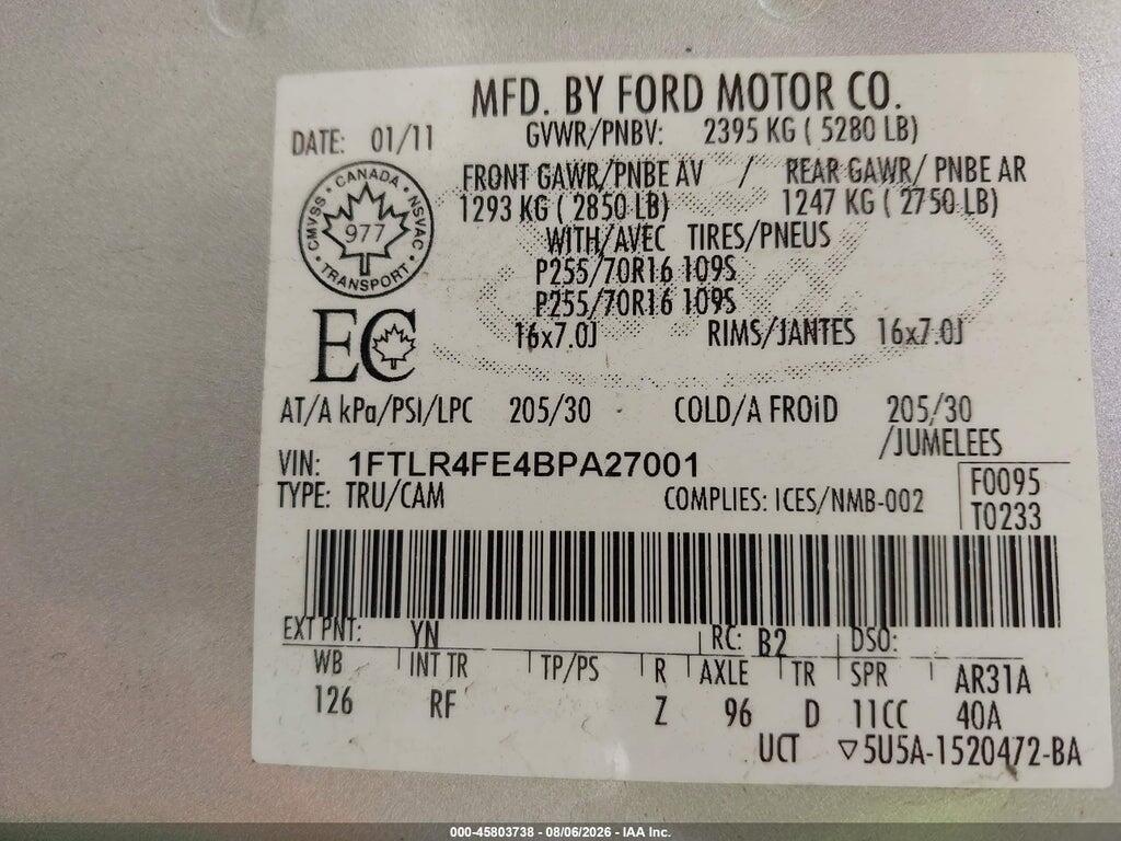 1FTLR4FE4BPA27001 2011 FORD RANGER photo no. 9