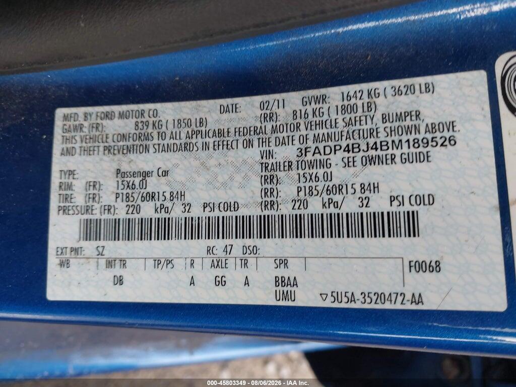 3FADP4BJ4BM189526 2011 FORD FIESTA photo no. 9