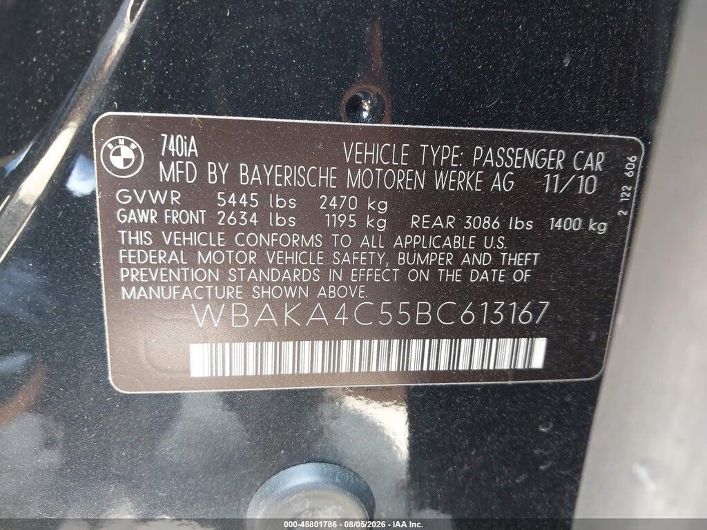 WBAKA4C55BC613167 2011 BMW 740I photo no. 9