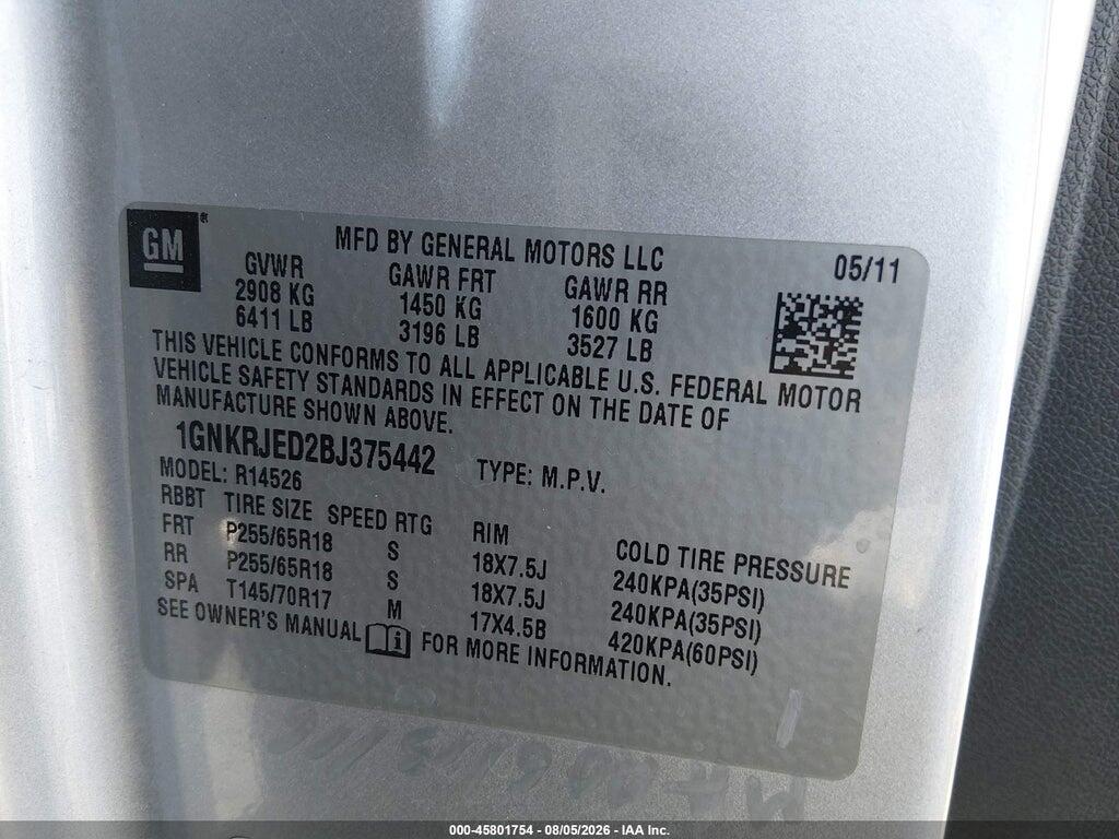 1GNKRJED2BJ375442 2011 CHEVROLET TRAVERSE photo no. 9