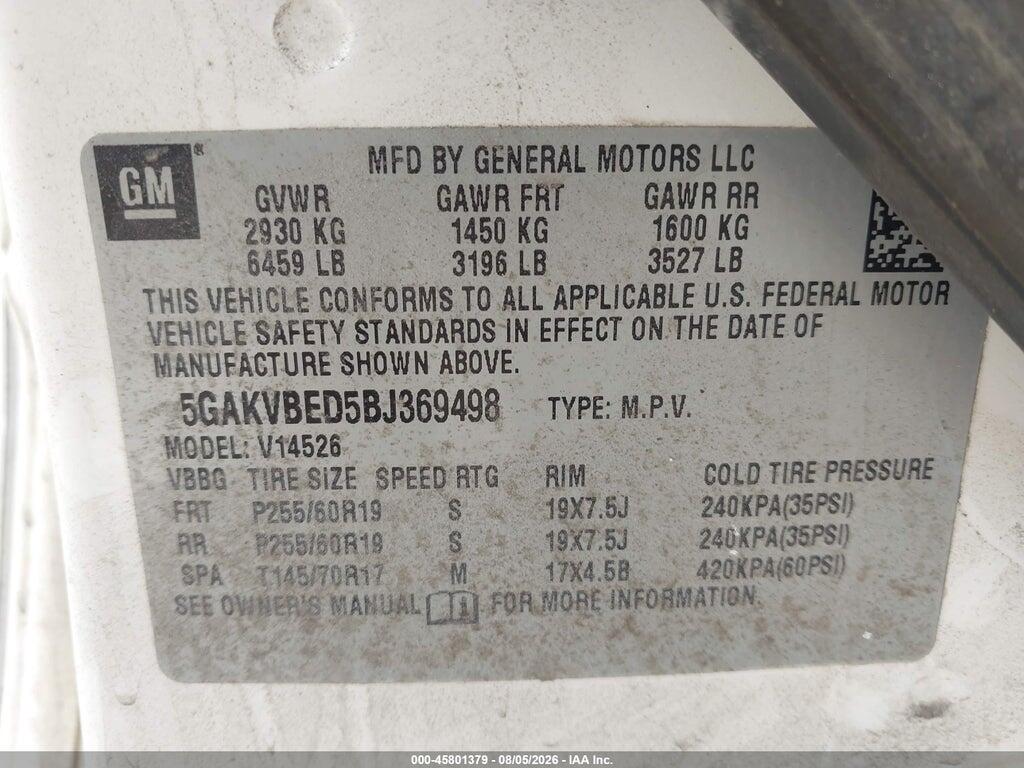 5GAKVBED5BJ369498 2011 BUICK ENCLAVE photo no. 9