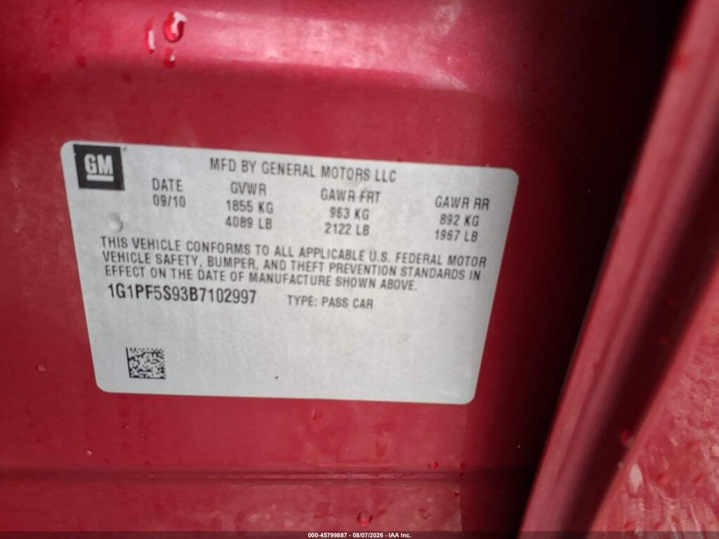 1G1PF5S93B7102997 2011 CHEVROLET CRUZE photo no. 9