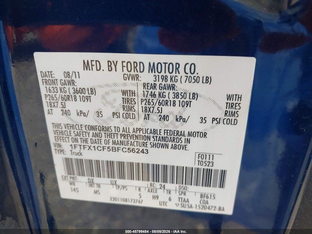 1FTFX1CF5BFC56243 2011 FORD F-150 photo no. 9