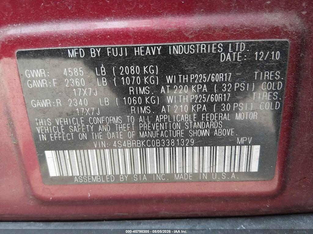 4S4BRBKC0B3381329 2011 SUBARU OUTBACK photo no. 9
