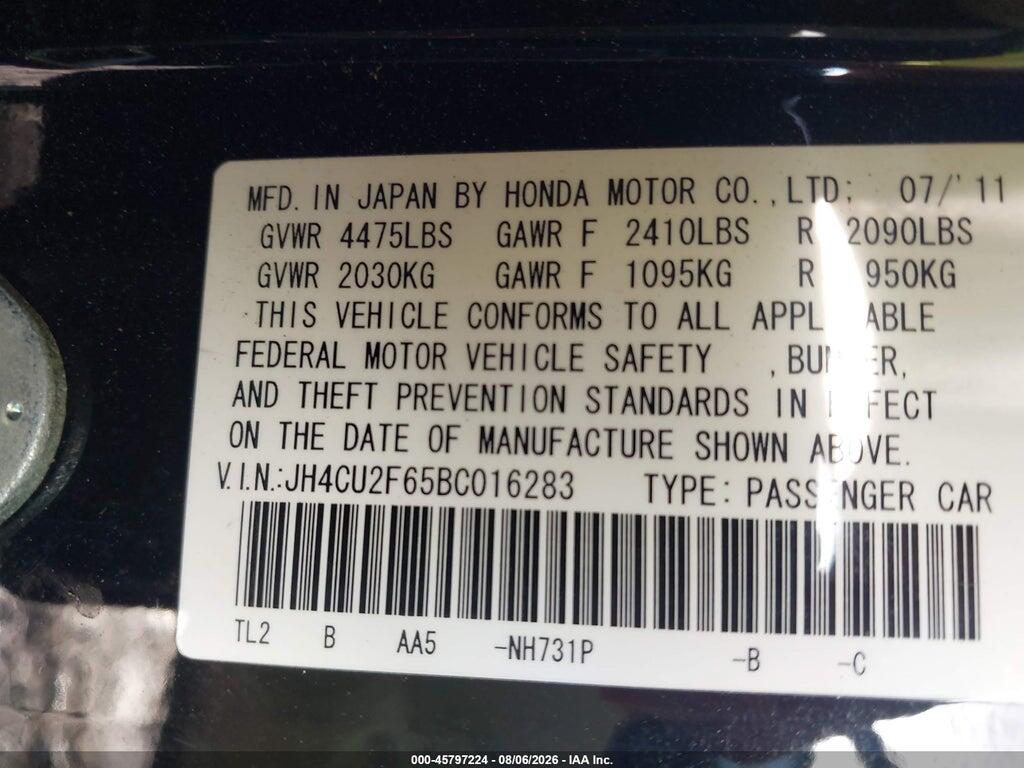 JH4CU2F65BC016283 2011 ACURA TSX photo no. 9