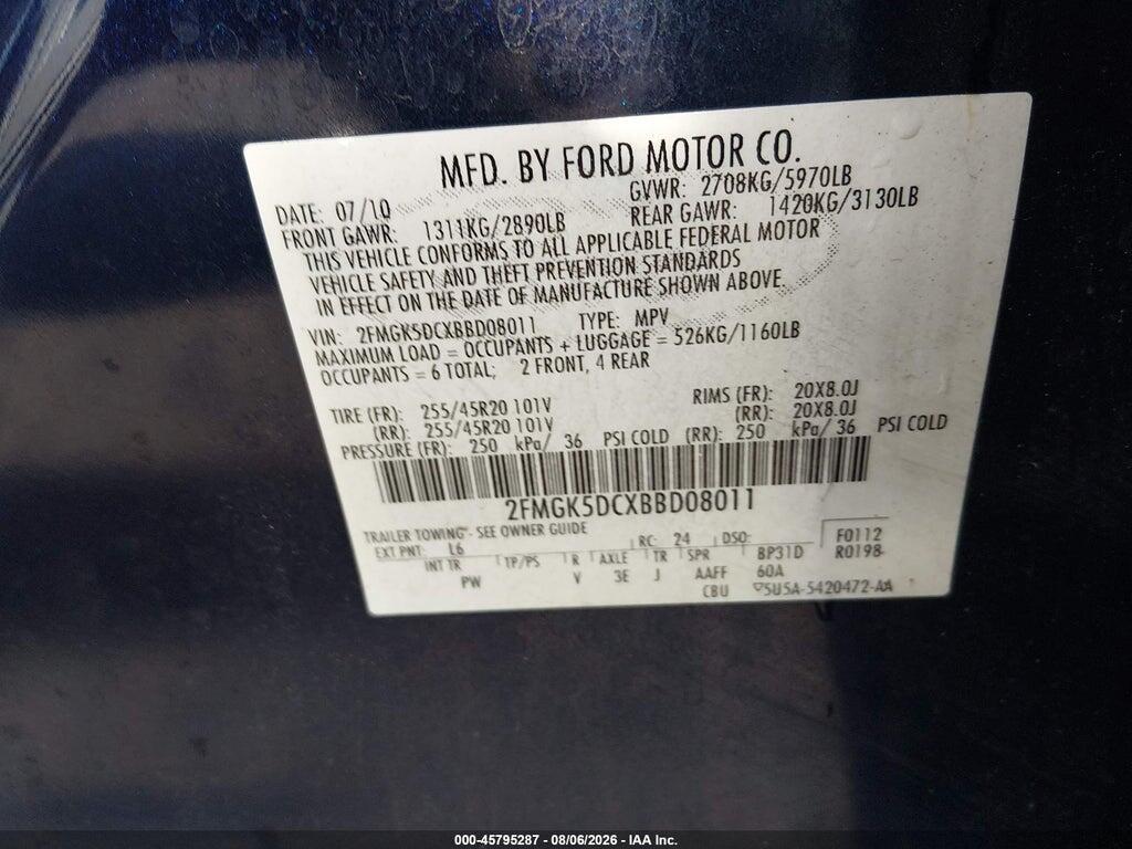 2FMGK5DCXBBD08011 2011 FORD FLEX photo no. 9