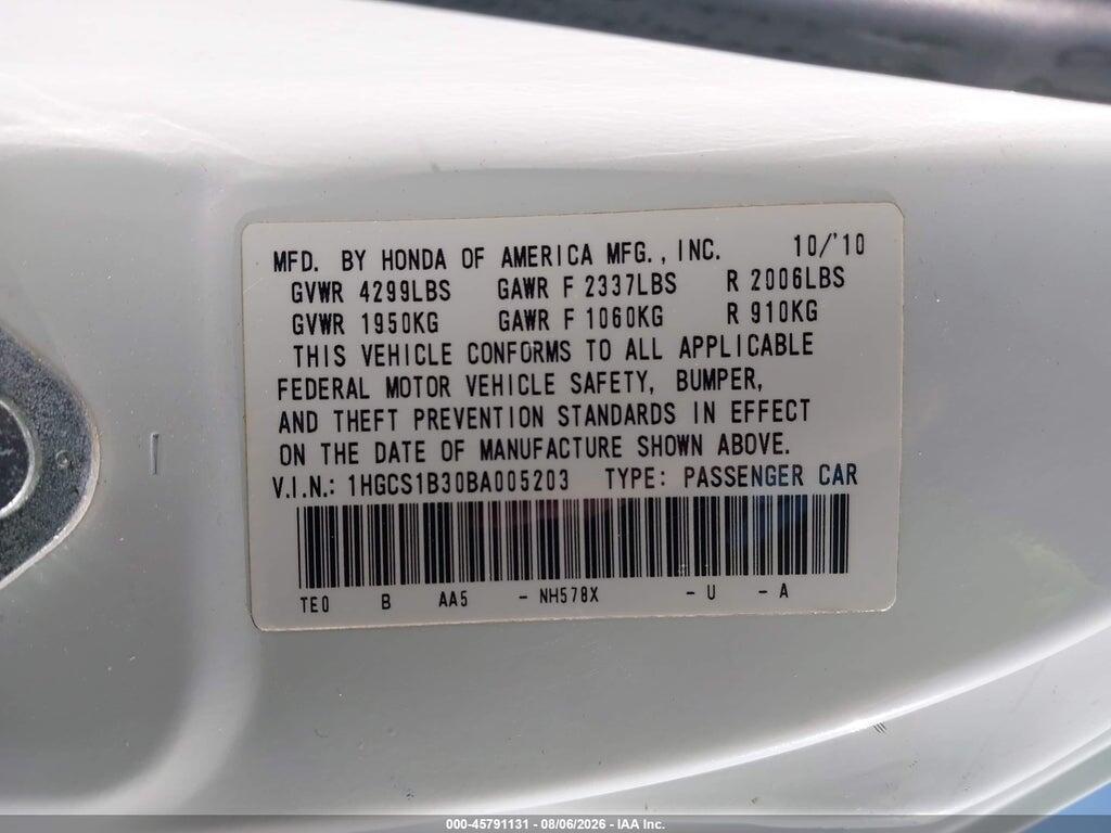 1HGCS1B30BA005203 2011 HONDA ACCORD photo no. 9