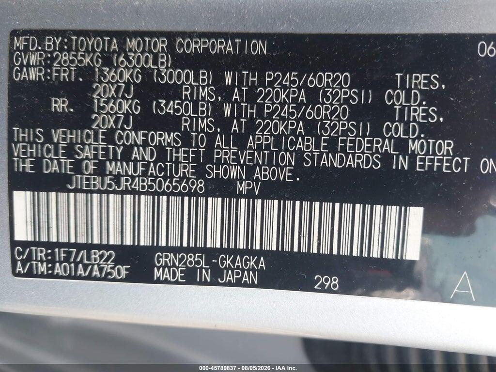 JTEBU5JR4B5065698 2011 TOYOTA 4RUNNER photo no. 9