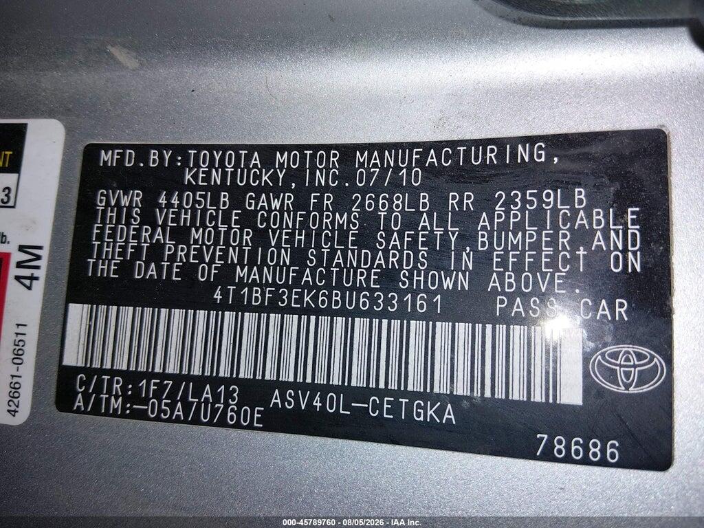 4T1BF3EK6BU633161 2011 TOYOTA CAMRY photo no. 9