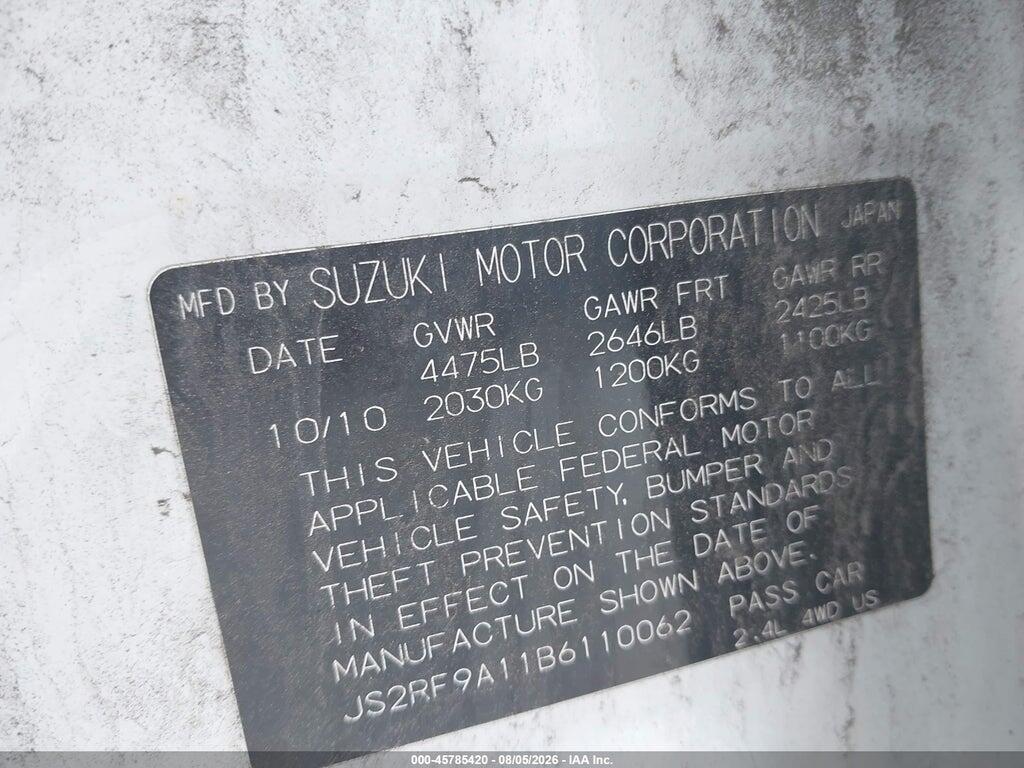 JS2RF9A11B6110062 2011 SUZUKI KIZASHI photo no. 9