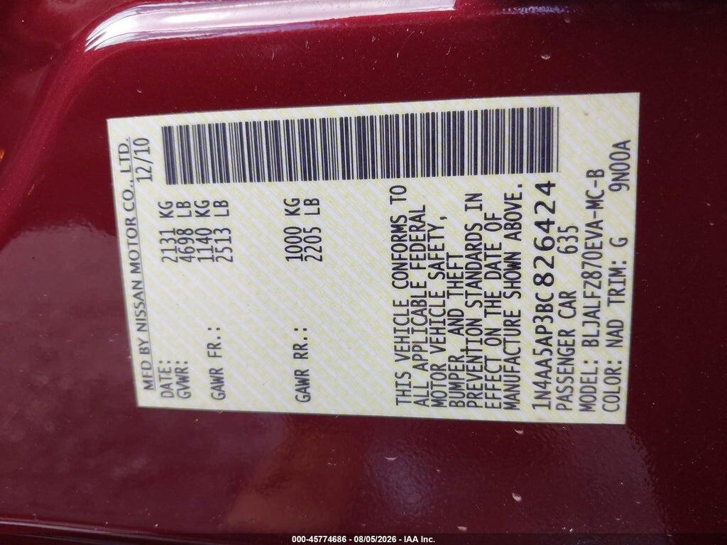1N4AA5AP3BC826424 2011 NISSAN MAXIMA photo no. 9