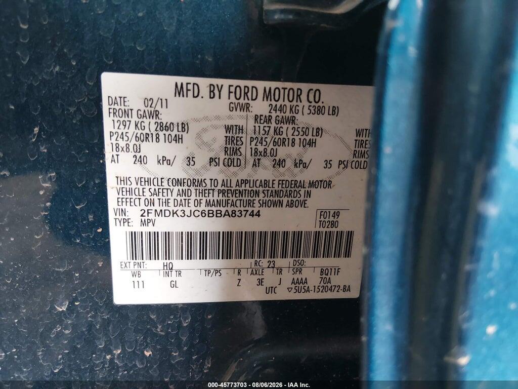 2FMDK3JC6BBA83744 2011 FORD EDGE photo no. 9