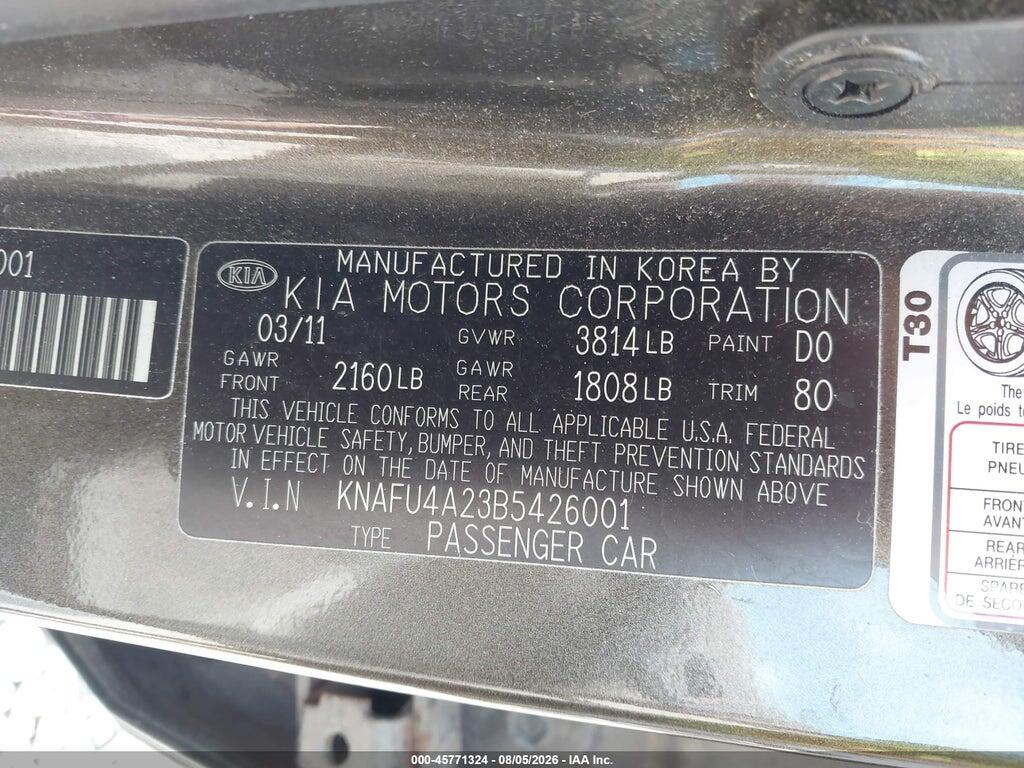KNAFU4A23B5426001 2011 KIA FORTE photo no. 9