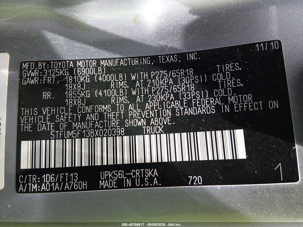5TFUM5F13BX020398 2011 TOYOTA TUNDRA photo no. 9