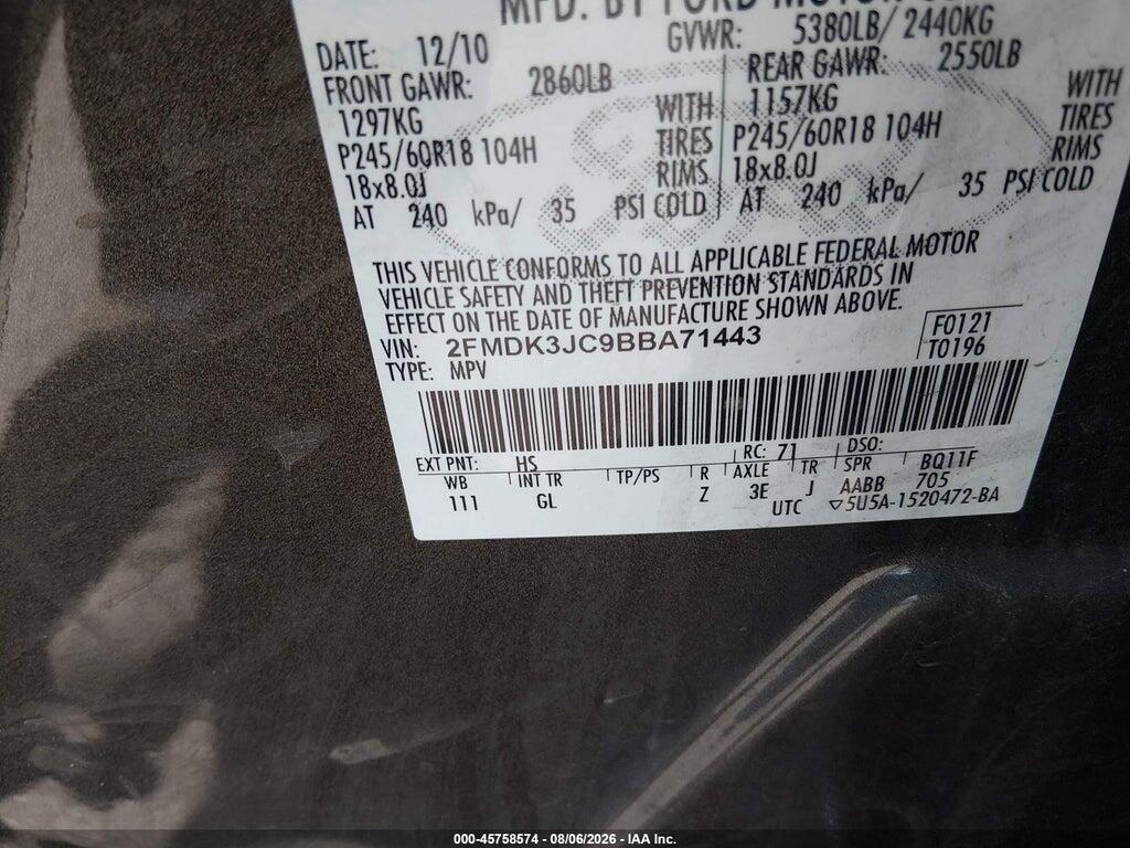 2FMDK3JC9BBA71443 2011 FORD EDGE photo no. 9