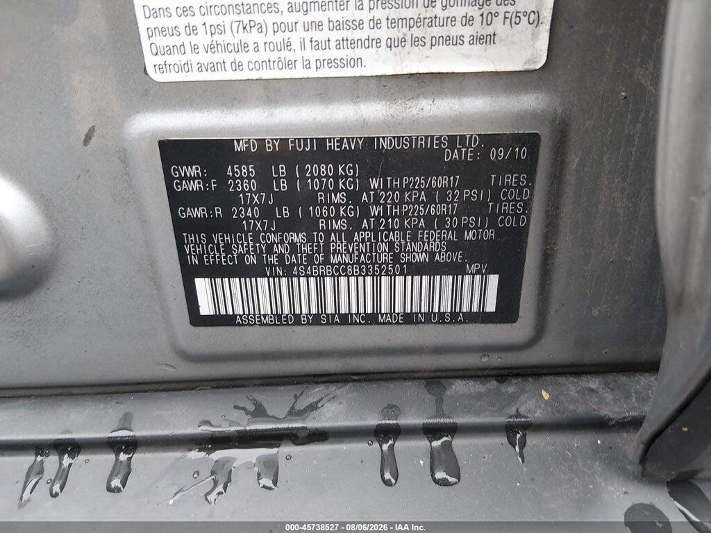 4S4BRBCC8B3352501 2011 SUBARU OUTBACK photo no. 9