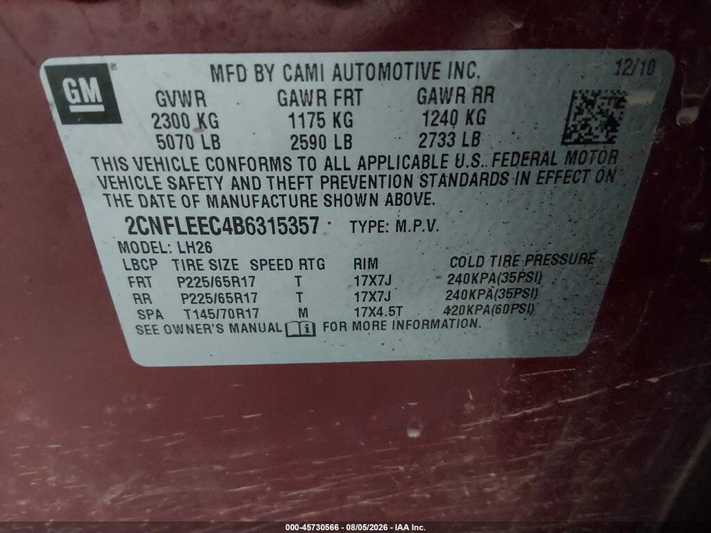 2CNFLEEC4B6315357 2011 CHEVROLET EQUINOX photo no. 9