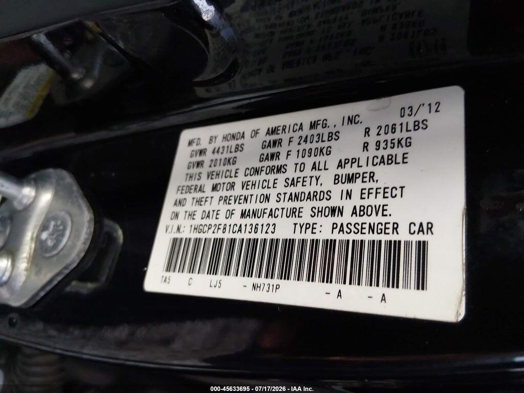 1HGCP2F81CA136123 2012 HONDA ACCORD photo no. 9