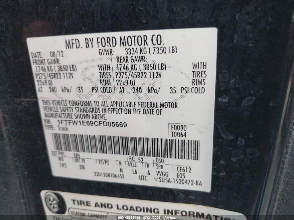 1FTFW1E69CFD05669 2012 FORD F-150 photo no. 9