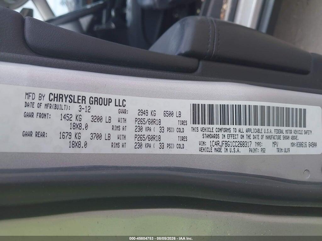 1C4RJFBG1CC268317 2012 JEEP GRAND CHEROKEE photo no. 9