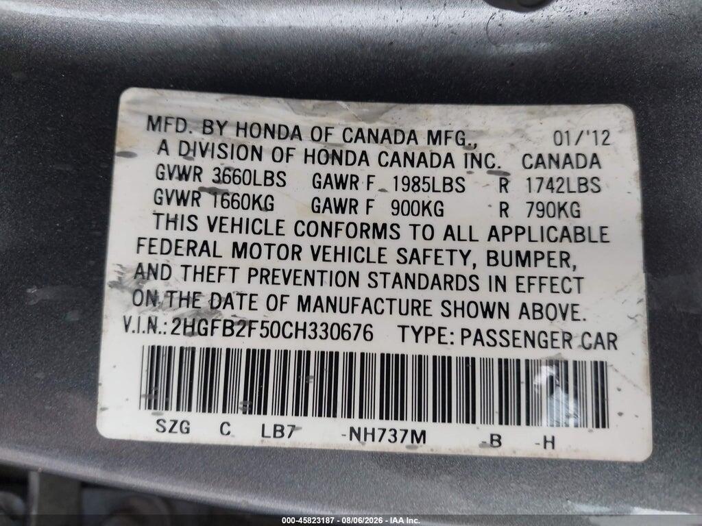 2HGFB2F50CH330676 2012 HONDA CIVIC photo no. 9