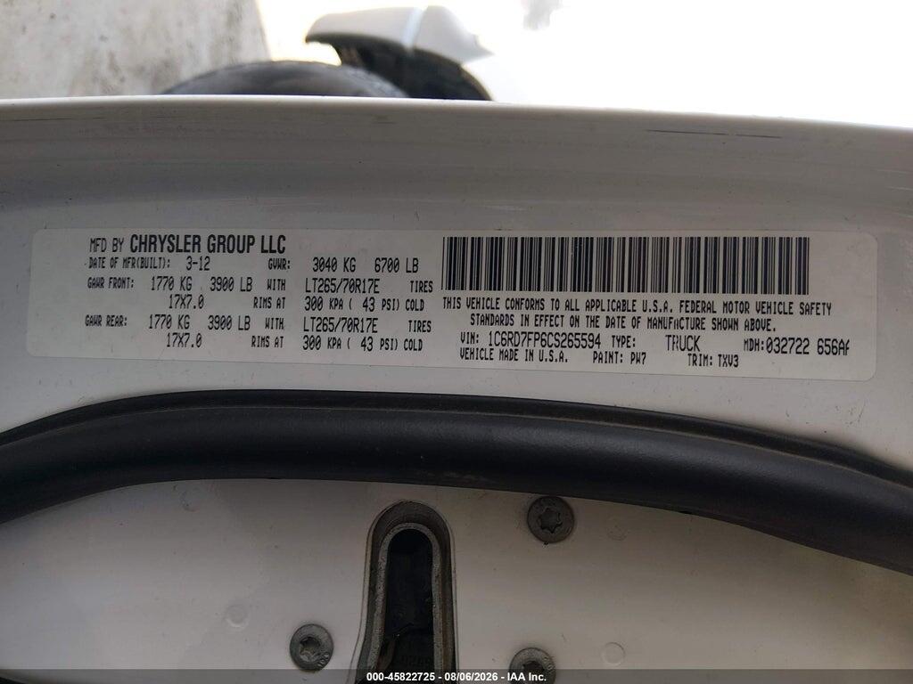 1C6RD7FP6CS265594 2012 RAM 1500 photo no. 9