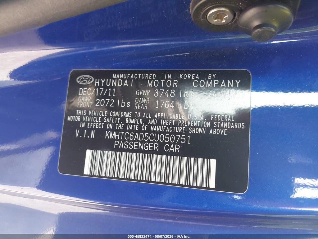 KMHTC6AD5CU050751 2012 HYUNDAI VELOSTER photo no. 9