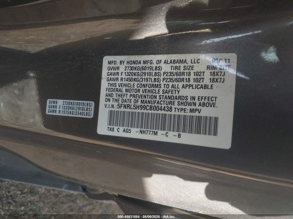 5FNRL5H99CB004438 2012 HONDA ODYSSEY photo no. 9