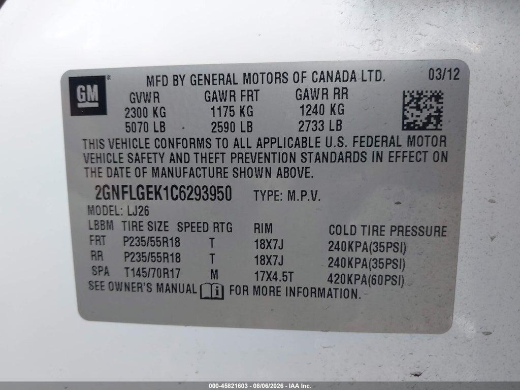 2GNFLGEK1C6293950 2012 CHEVROLET EQUINOX photo no. 9