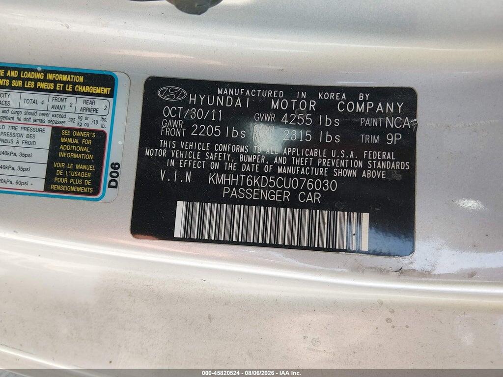 KMHHT6KD5CU076030 2012 HYUNDAI GENESIS photo no. 9