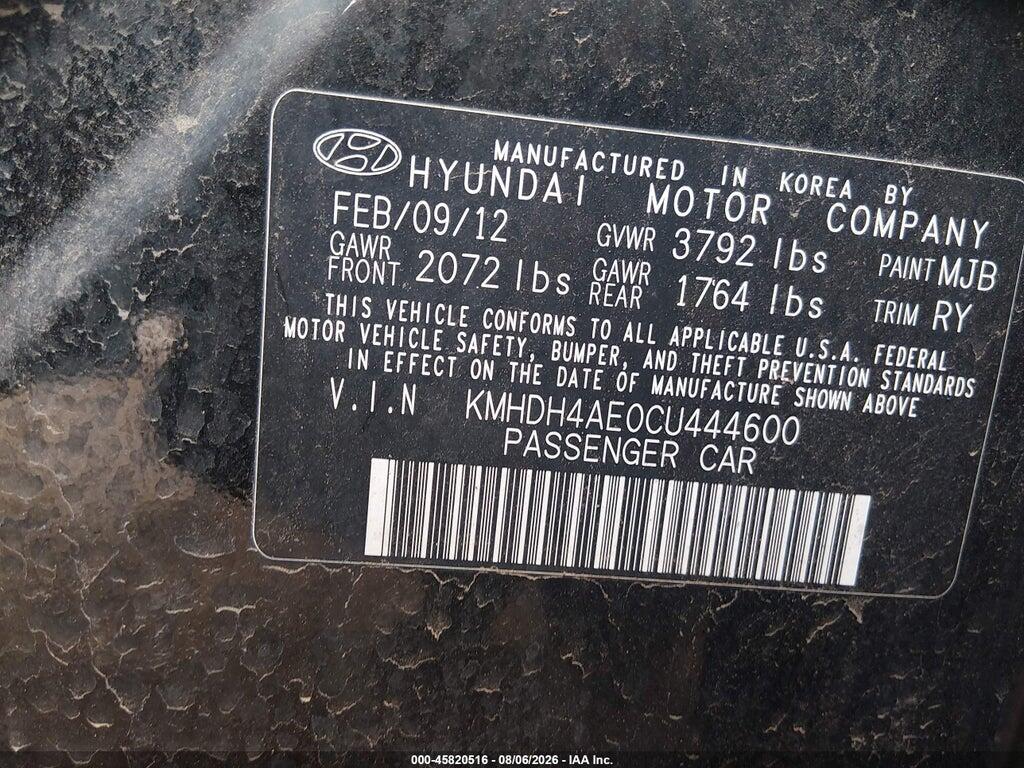 KMHDH4AE0CU444600 2012 HYUNDAI ELANTRA photo no. 9