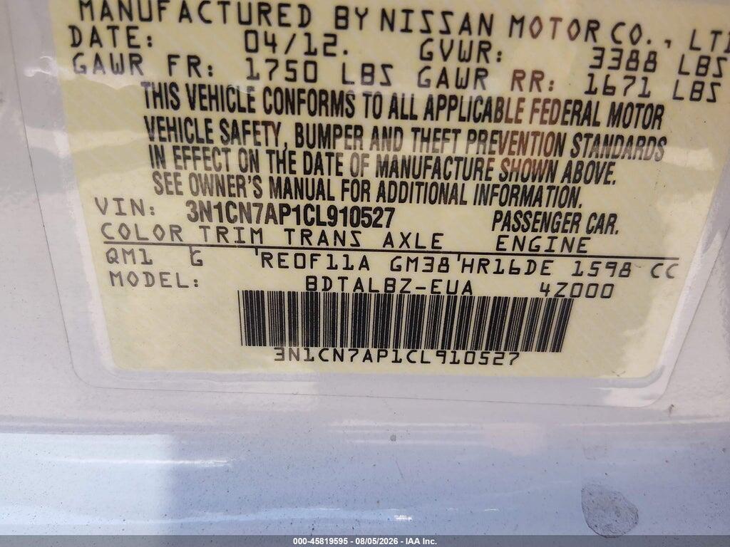 3N1CN7AP1CL910527 2012 NISSAN VERSA photo no. 9