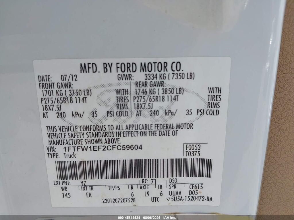 1FTFW1EF2CFC59604 2012 FORD F-150 photo no. 9