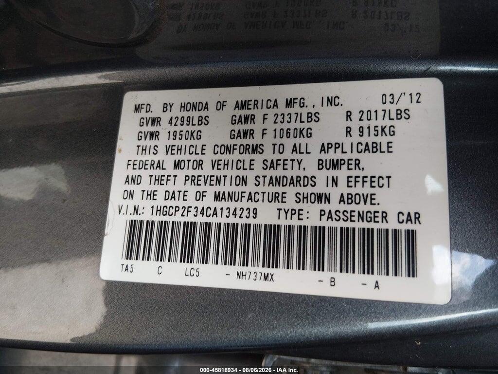 1HGCP2F34CA134239 2012 HONDA ACCORD SDN photo no. 9