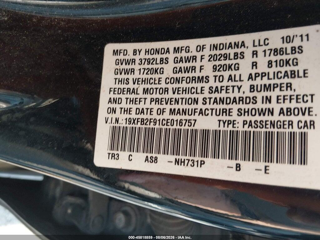 19XFB2F91CE016757 2012 HONDA CIVIC photo no. 9