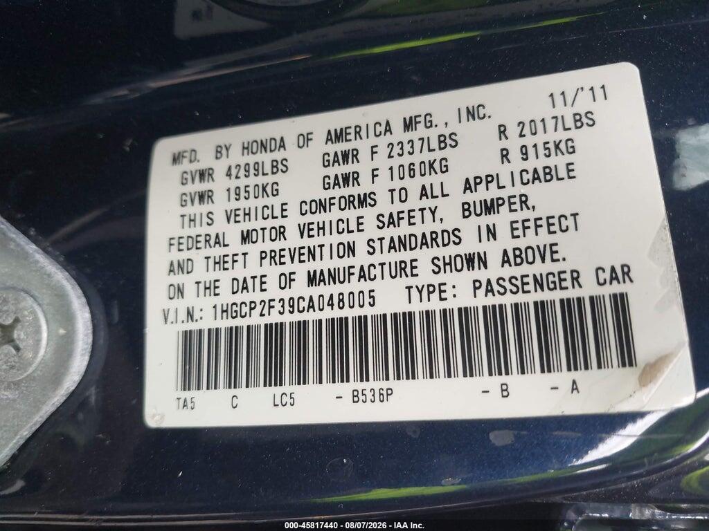 1HGCP2F39CA048005 2012 HONDA ACCORD SDN photo no. 9