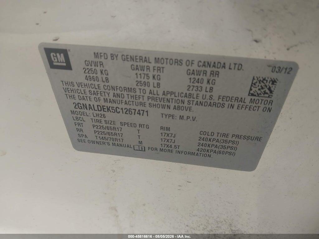 2GNALDEK5C1267471 2012 CHEVROLET EQUINOX photo no. 9