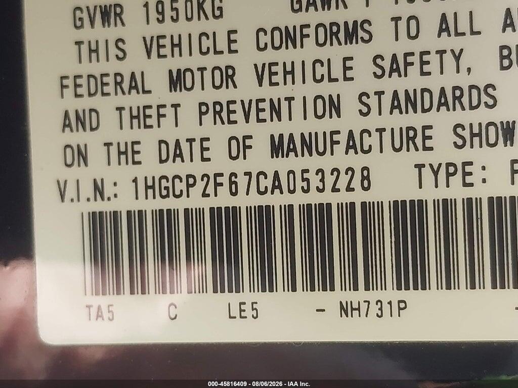 1HGCP2F67CA053228 2012 HONDA ACCORD photo no. 9