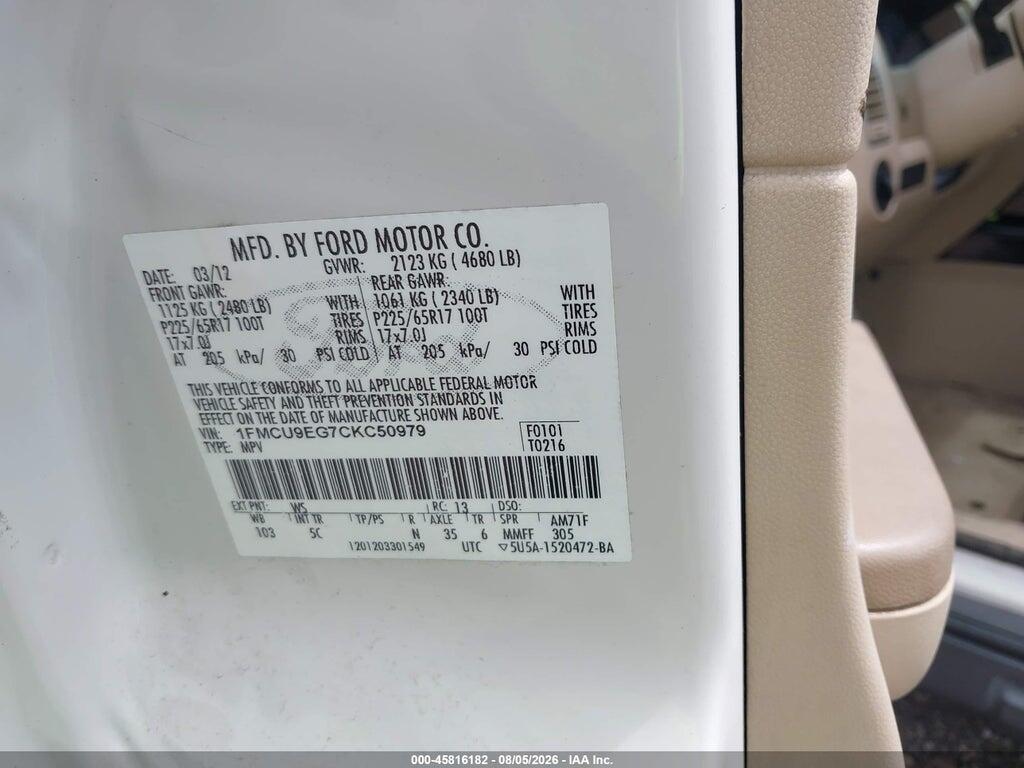 1FMCU9EG7CKC50979 2012 FORD ESCAPE photo no. 9