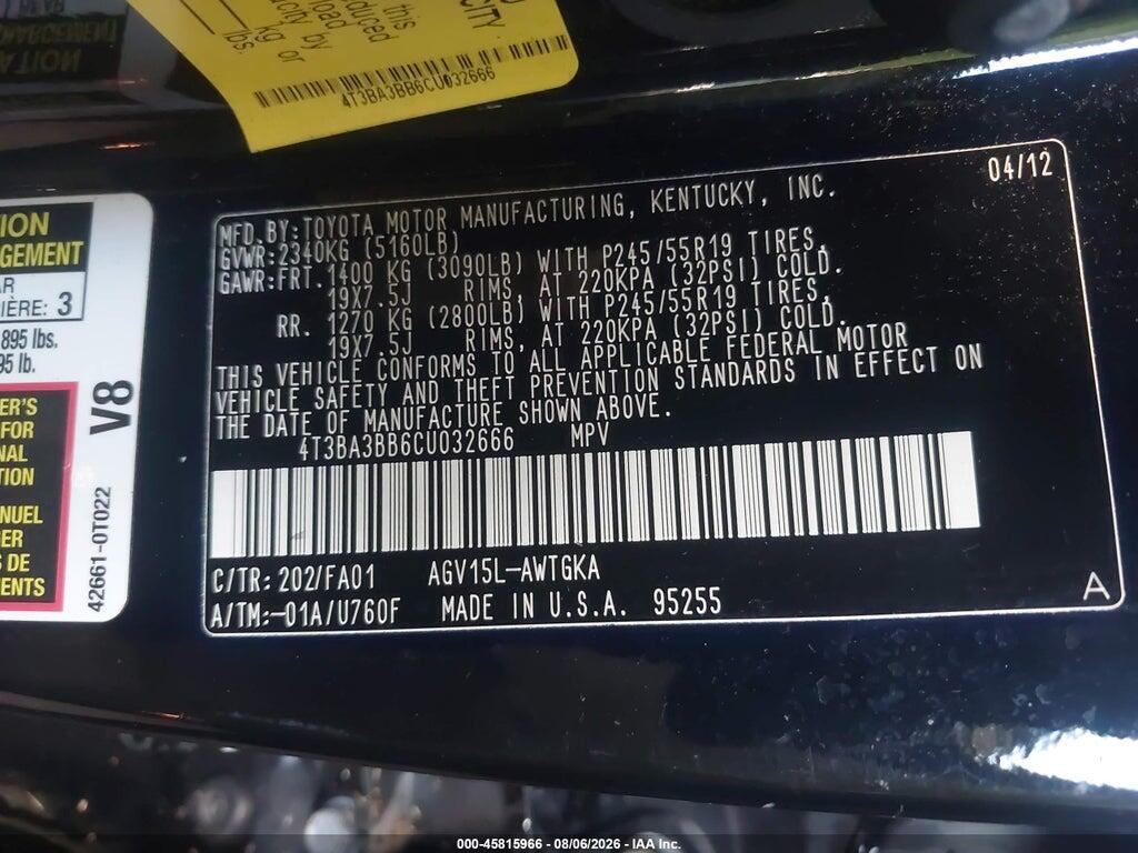 4T3BA3BB6CU032666 2012 TOYOTA VENZA photo no. 9