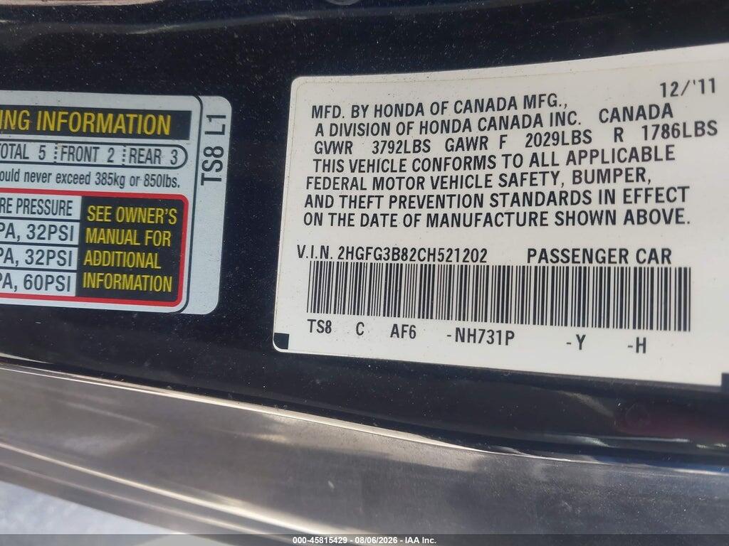 2HGFG3B82CH521202 2012 HONDA CIVIC photo no. 9
