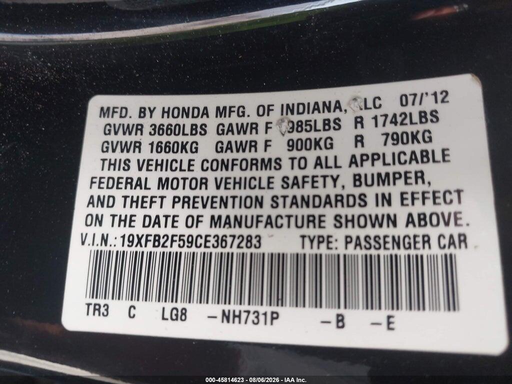 19XFB2F59CE367283 2012 HONDA CIVIC photo no. 9