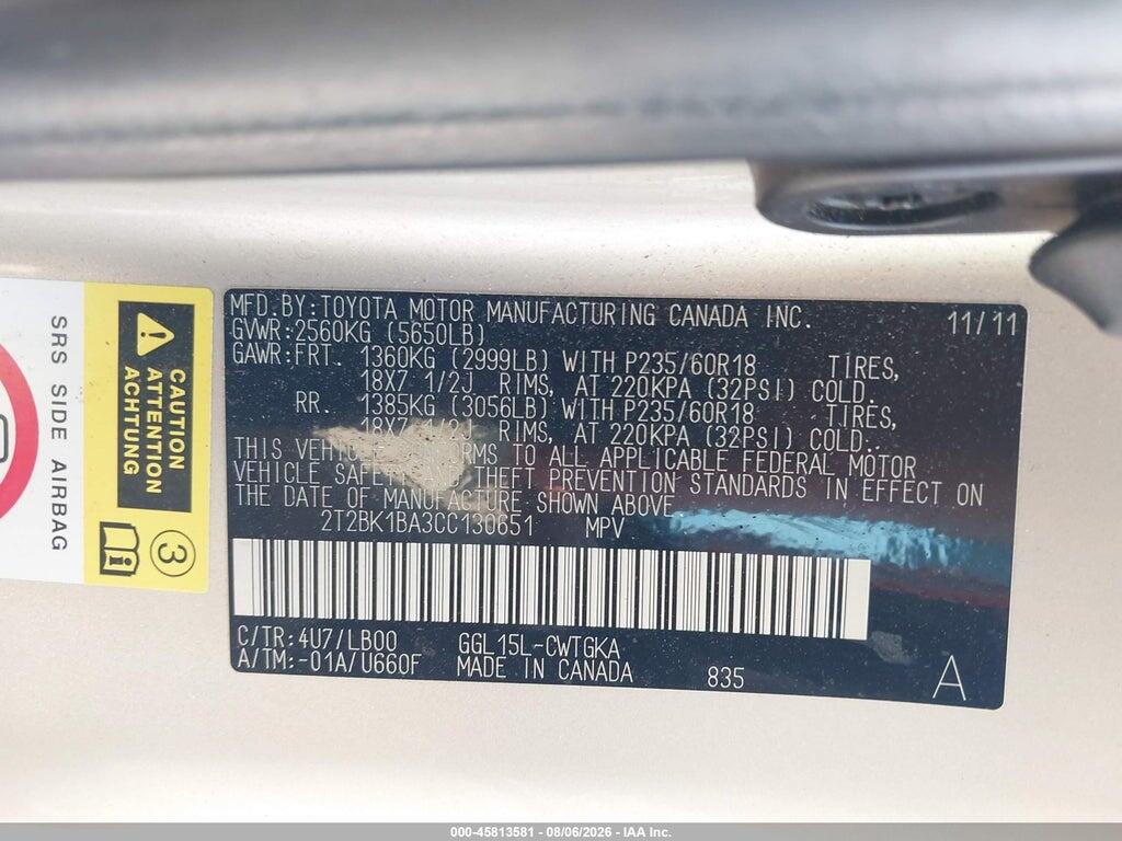 2T2BK1BA3CC130651 2012 LEXUS RX 350 photo no. 9