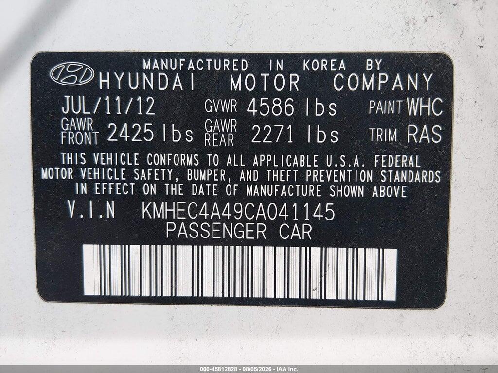 KMHEC4A49CA041145 2012 HYUNDAI SONATA HYBRID photo no. 9