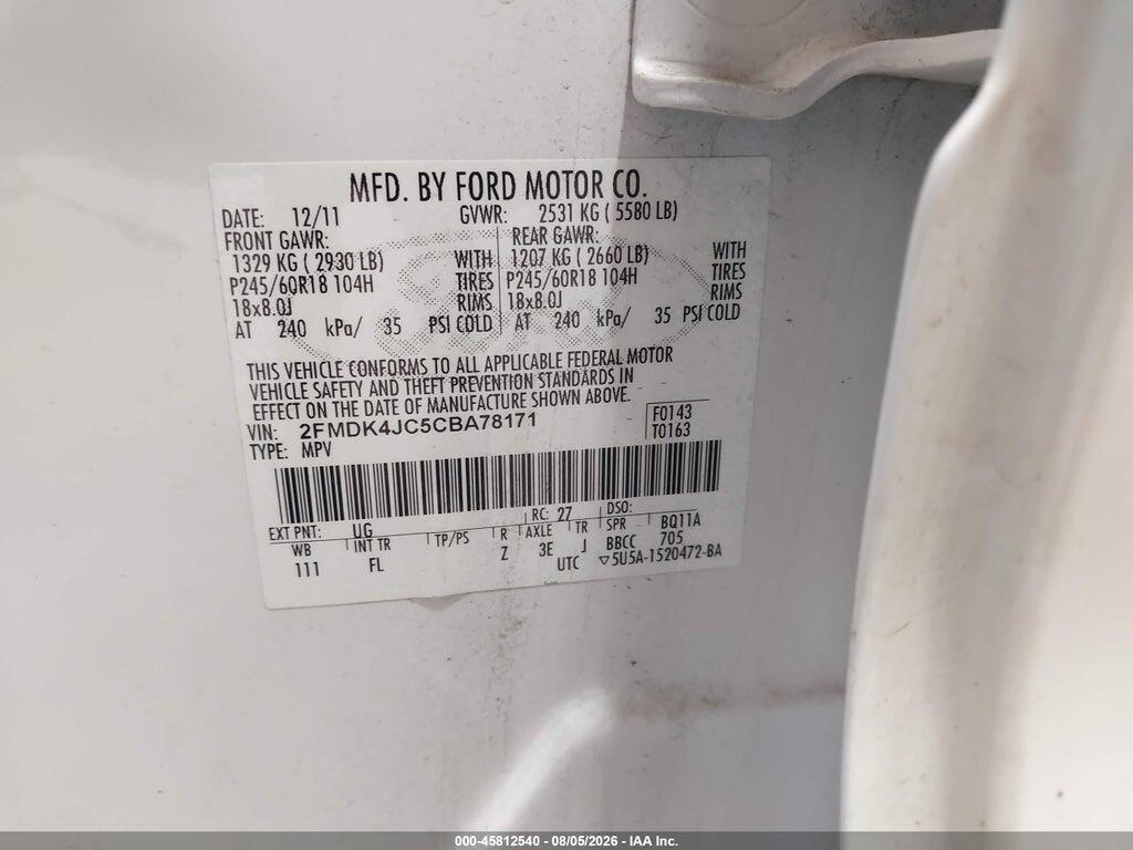 2FMDK4JC5CBA78171 2012 FORD EDGE photo no. 9