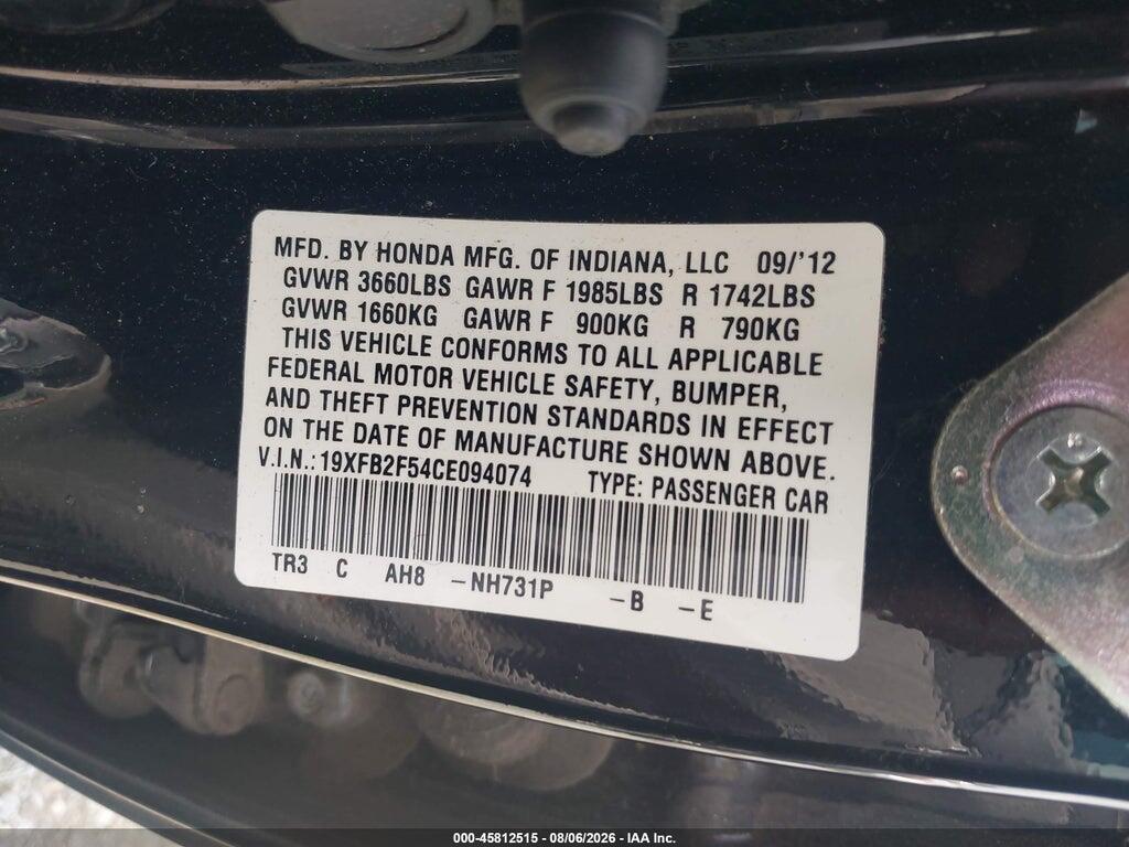 19XFB2F54CE094074 2012 HONDA CIVIC photo no. 9