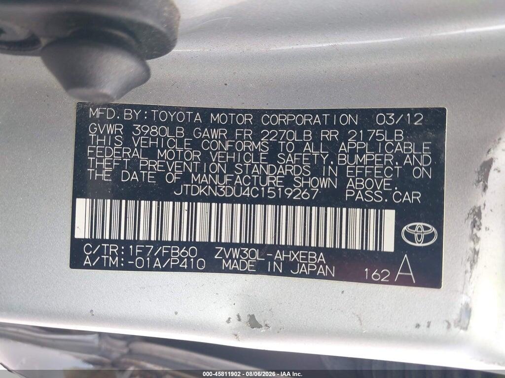 JTDKN3DU4C1519267 2012 TOYOTA PRIUS photo no. 9