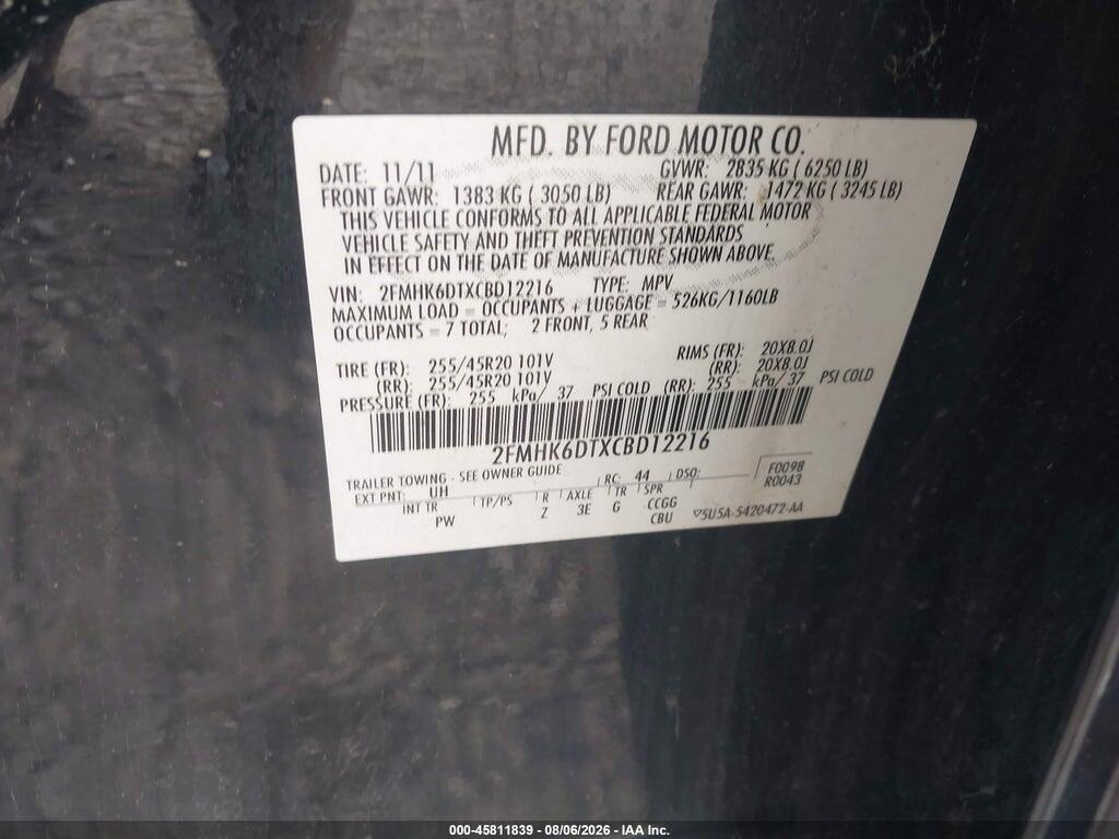2FMHK6DTXCBD12216 2012 FORD FLEX photo no. 9