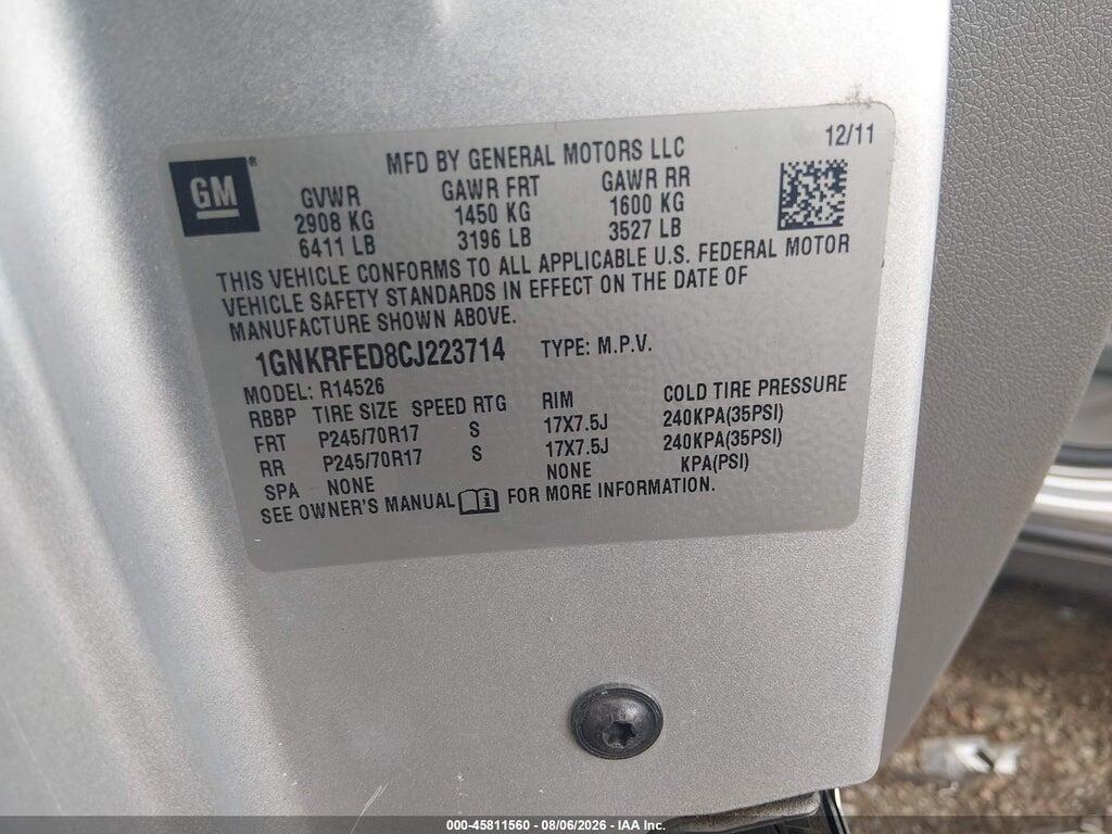 1GNKRFED8CJ223714 2012 CHEVROLET TRAVERSE photo no. 9